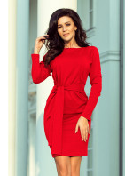 Červené dámské šaty se širokým páskem k zavazování model 7007561 - numoco
