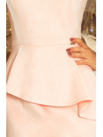 Elegantné semišové šaty v pastelovo ružovej farbe a v dĺžke midi model 7156543