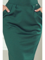 SARA - Dámske midi šaty v fľaškovo zelenej farbe so zvýšeným pásom 144-8
