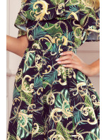 Dlouhé dámské šaty se výstřihem a vzorem zelených listů a model 8224464 - numoco