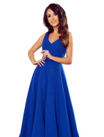 dlouhé dámské šaty v chrpové barvě s výstřihem model 8228376 - numoco