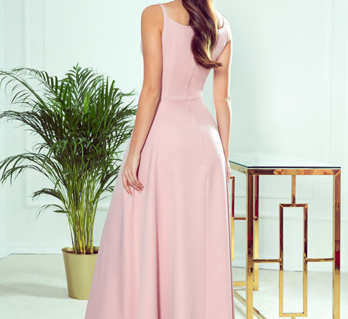 CHIARA Elegantní dámské maxi šaty na ramínkách v pudrově růžové barvě model 8431494 - numoco