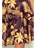 Rozšířené dámské šaty se vzorem listů a s výstřihem ve tvaru srdce model 14539451 - numoco