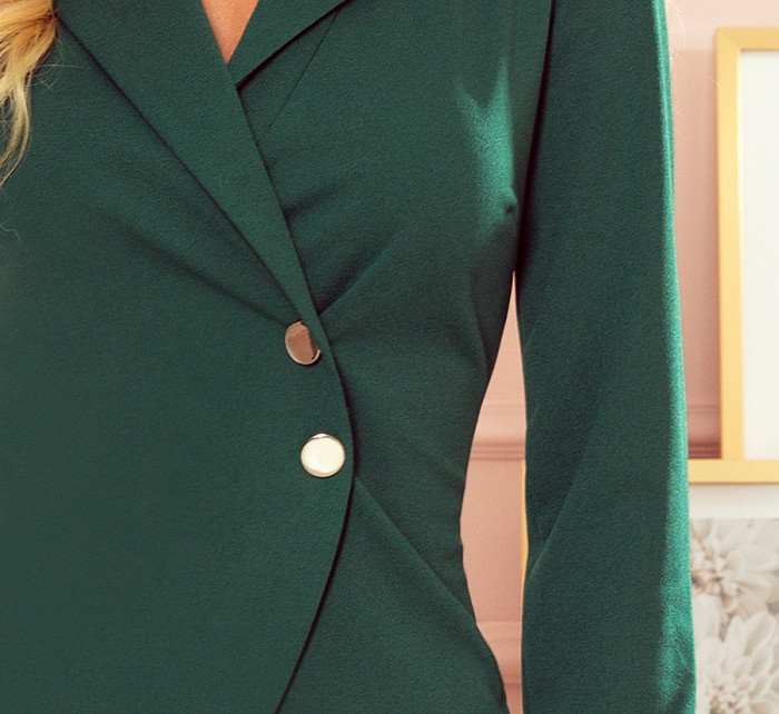 lahvově zelené dámské šaty s knoflíky a model 14688828 - numoco