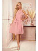 ALIZEE - dámske šifónové šaty v púdrovo ružovej farbe so zaväzovaním 350-2