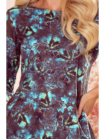JOLA - Dámske šaty s vreckami a so vzorom svetlo modrých listov 40-17