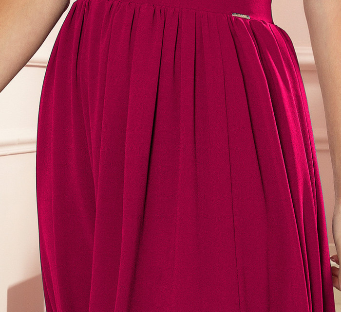 JUSTINE - Dlhé dámske šaty v bordovej farbe s výstrihom a zaväzovaním 362-5
