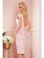 Elegantní dámské midi šaty v pudrově růžové barvě s volánkem model 17637442 - numoco