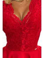 ZLATA - Červené dámske šaty s čipkovým výstrihom a penou 368-3
