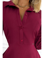 SANDY - Rozšírené košeľové dámske šaty vo vínovej bordovej farbe 286-5