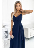 CHIARA - Tmavě modré elegantní dámské maxi šaty na ramínkách 299-7