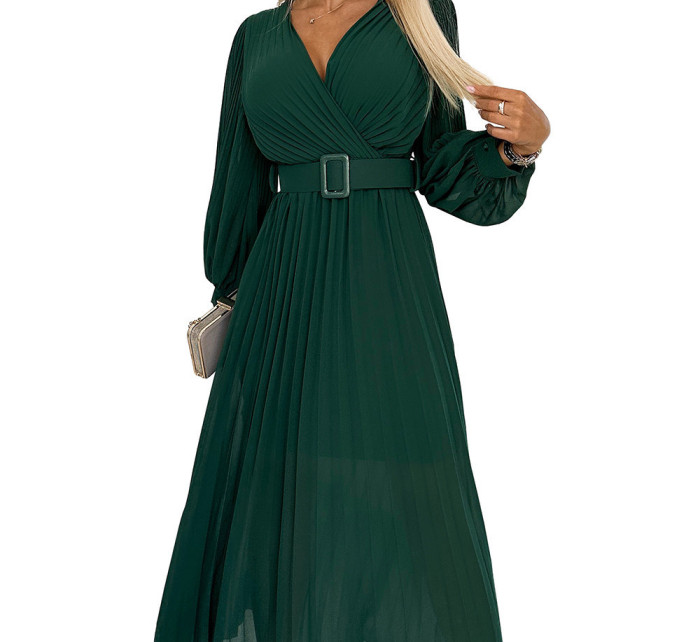 zelené dámské šaty s výstřihem a opaskem model 18395252 - numoco basic