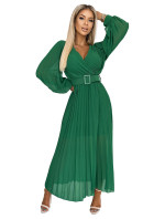 Světle zelené dámské plisované šaty s výstřihem a opaskem model 18395254 - numoco basic