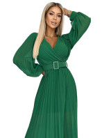 Světle zelené dámské plisované šaty s výstřihem a opaskem model 18395254 - numoco basic