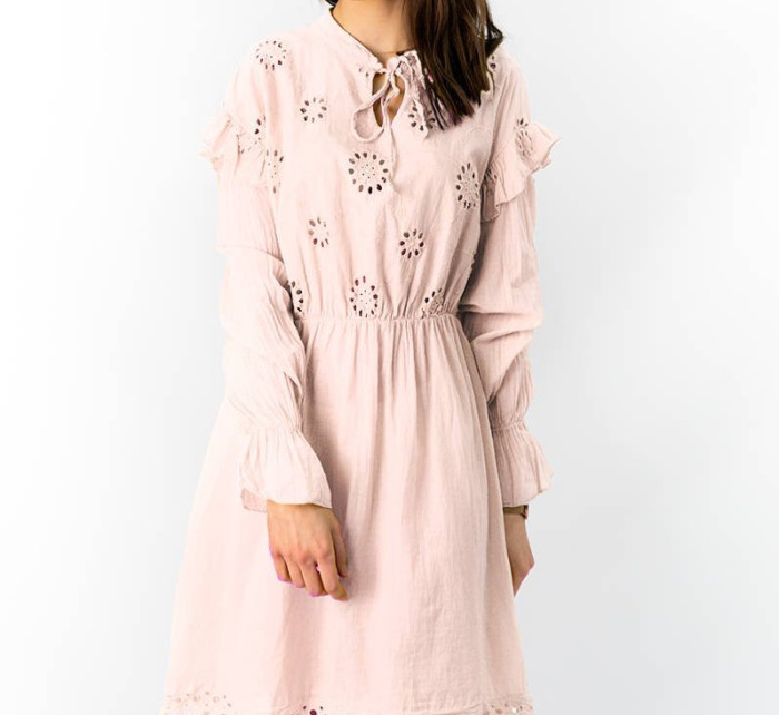 Bavlnené dámske šaty v púdrovo ružovej farbe s výšivkou (303ART)