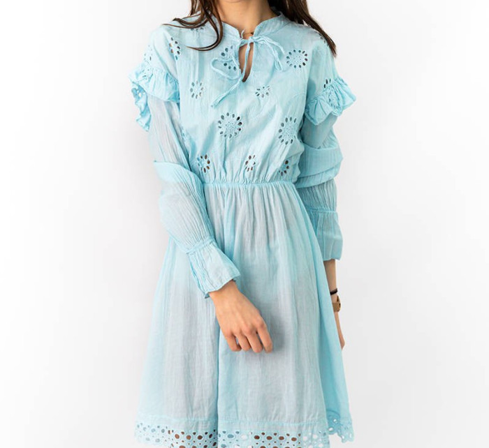 Svetlo modré bavlnené dámske šaty s výšivkou (303ART)