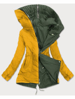 Khaki-žlutá oboustranná pruhovaná bunda s kapucí (W659)