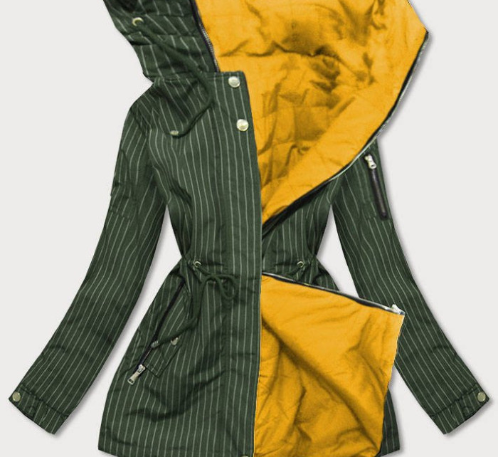 Khaki-žltá obojstranná pruhovaná bunda s kapucňou (W659BIG)