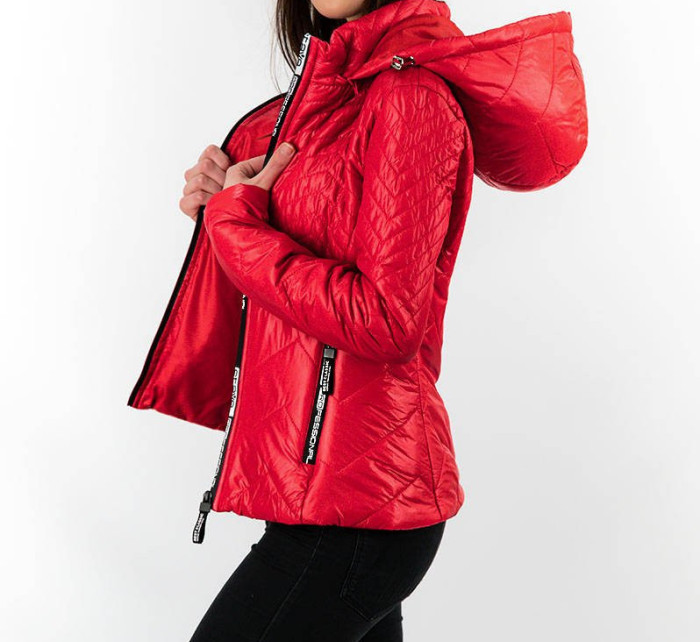 Krátká červená dámská prošívaná bunda s kapucí model 14764910 - S'WEST