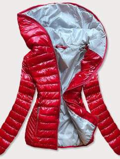 Červená prešívaná dámska bunda s kapucňou (B9561)