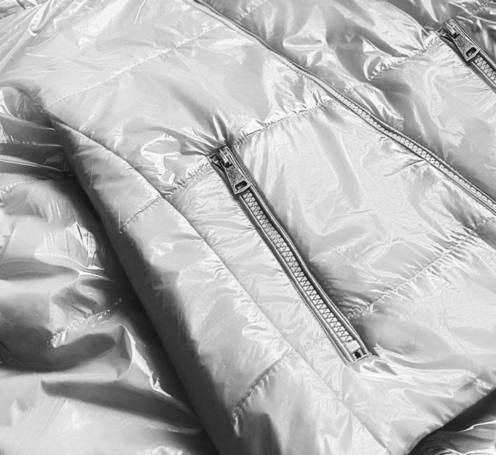 Stříbrná lesklá prošívaná dámská bunda s kapucí model 16146949 - S'WEST