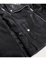 Čierna prešívaná bunda ramoneska z eko kože (Q-059)