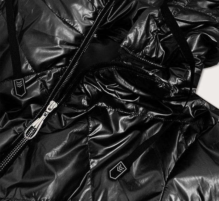 Lesklá černá dámská bunda s kapucí model 14951875 - S'WEST