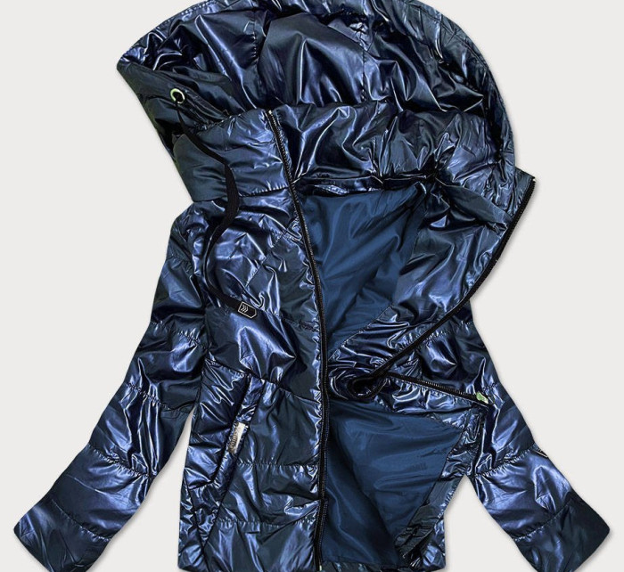 Tmavě modrá lesklá dámská bunda s kapucí model 14951881 - S'WEST