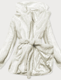 Biela dámska bunda - kožúšok s golierom (GSQ2166)