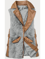 Elegantní vesta v barvě z eko kůže a kožešiny model 15831743 - S'WEST