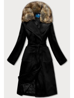 Čierny dámsky kabát s kožušinou (SASKIA)