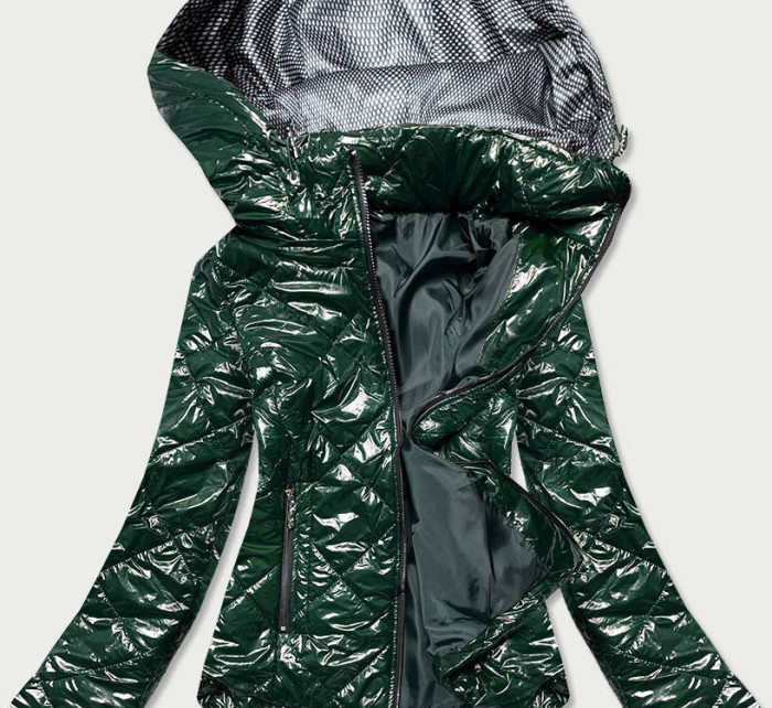 Lesklá dámská bunda v lahvově zelené barvě model 15826810 - S'WEST