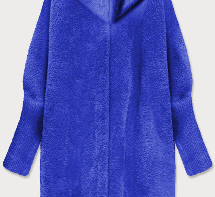 Dlouhý vlněný přehoz přes oblečení typu "alpaka" v chrpové barvě s kapucí (908)
