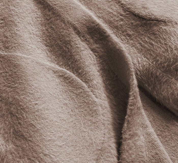 Dlouhý vlněný přehoz přes oblečení typu "alpaka" ve velbloudí barvě s kapucí (908)