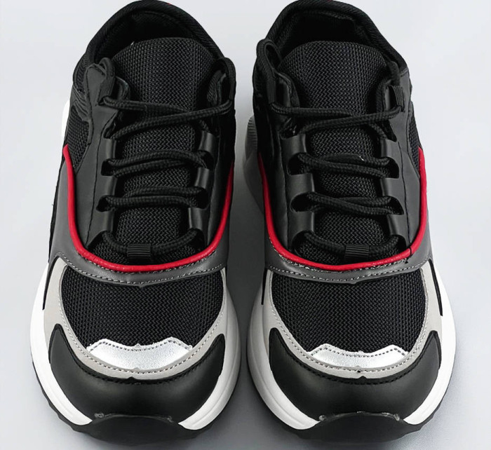 Černé šněrovací sneakersy s barevnými vsadkami (6346)