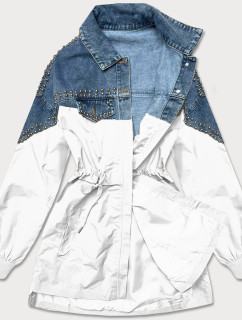 Světle modro-bílá dámská džínová denim bunda z různých spojených materiálů (PFFS12233)