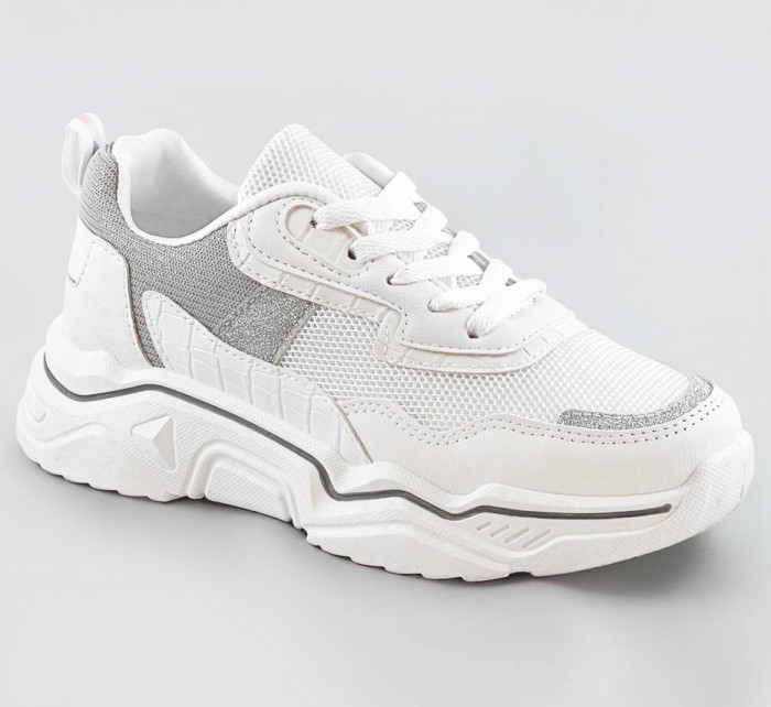 Bielo-šedé dámske sneakersy s brokátovými vsadkami (LU-2)