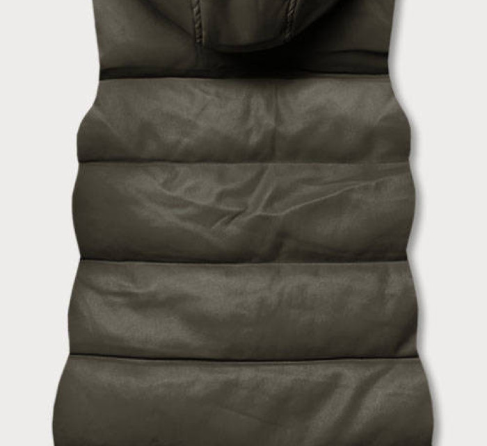 Teplá dámská vesta v army barvě z eko kůže (D-3231-22)
