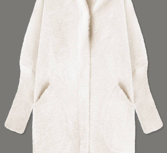 Dlouhý vlněný přehoz přes oblečení typu "alpaka" ve barvě s kapucí model 17734374 - MADE IN ITALY