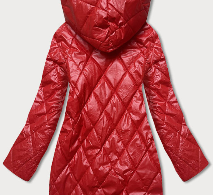 Červená prešívaná bunda s kapucňou (B8082-4)