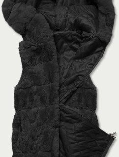 Čierna kožušinová vesta s kapucňou (BR8060-1)