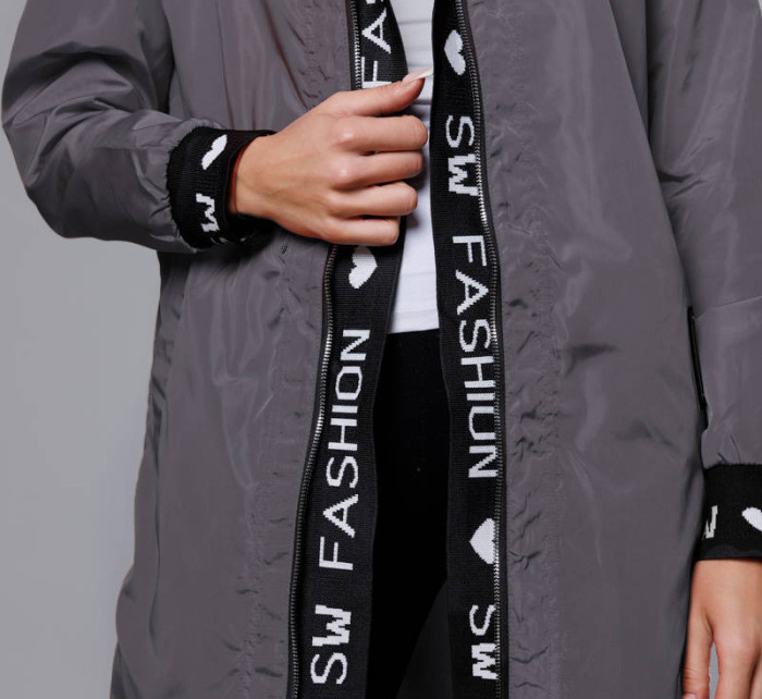 Tmavě šedá tenká dámská bunda s ozdobnou lemovkou (B8145-9)
