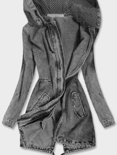 Dlouhá černá dámská džínová bunda s kapucí model 18242897 - Re-Dress