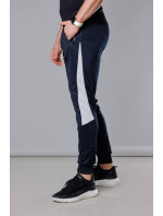 Tmavě modro-bílé pánské teplákové kalhoty se vsadkami (8K168)