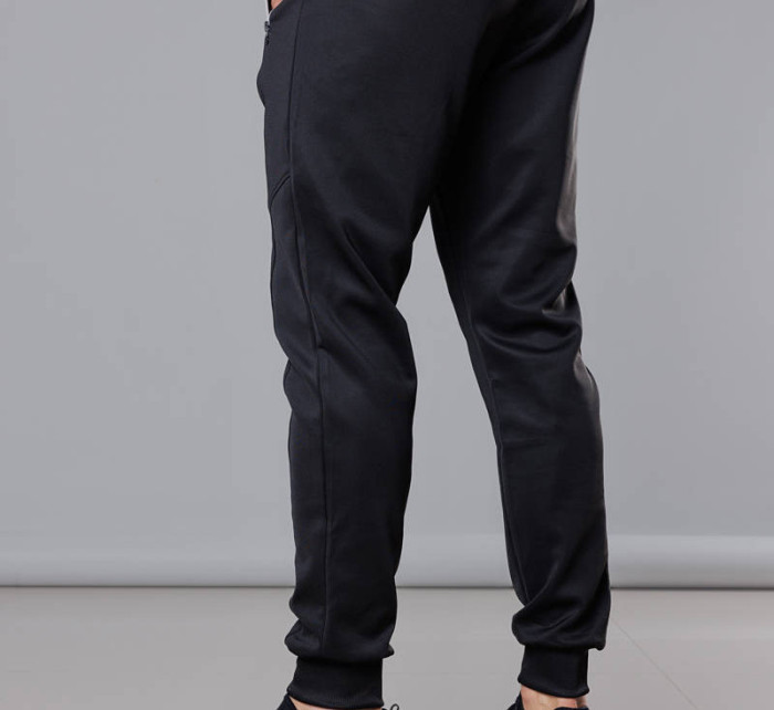 Černé pánské teplákové kalhoty se stahovacími lemy (8K167)