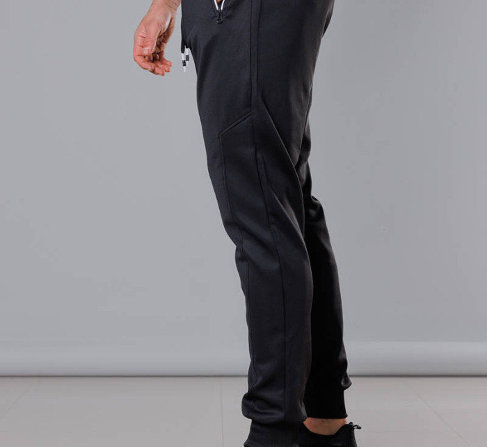 Černé pánské teplákové kalhoty se stahovacími lemy (8K167)