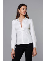 Bílá dámská košile se slzičkou pro zapínání ve výstřihu (8020)