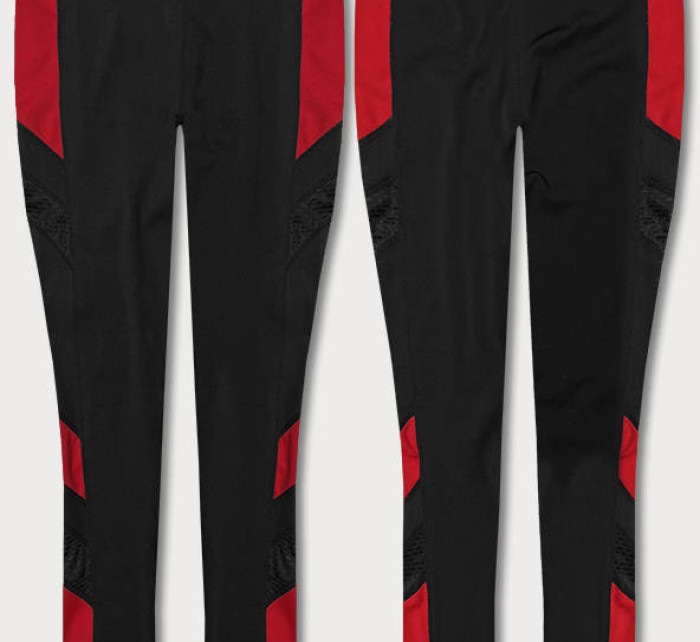 Černo-červené sportovní legíny se vsadkami podél nohavic (Y6841)