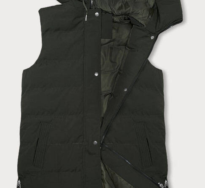 Dlouhá dámská péřová vesta v army barvě (5M3157-136)