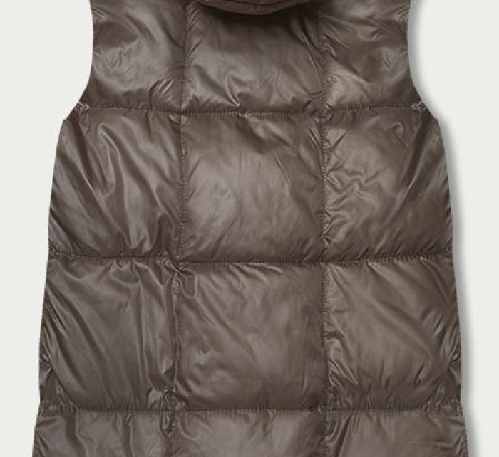 Jednoduchá dámská vesta v barvě mocca s kapucí (YP-22072-5)